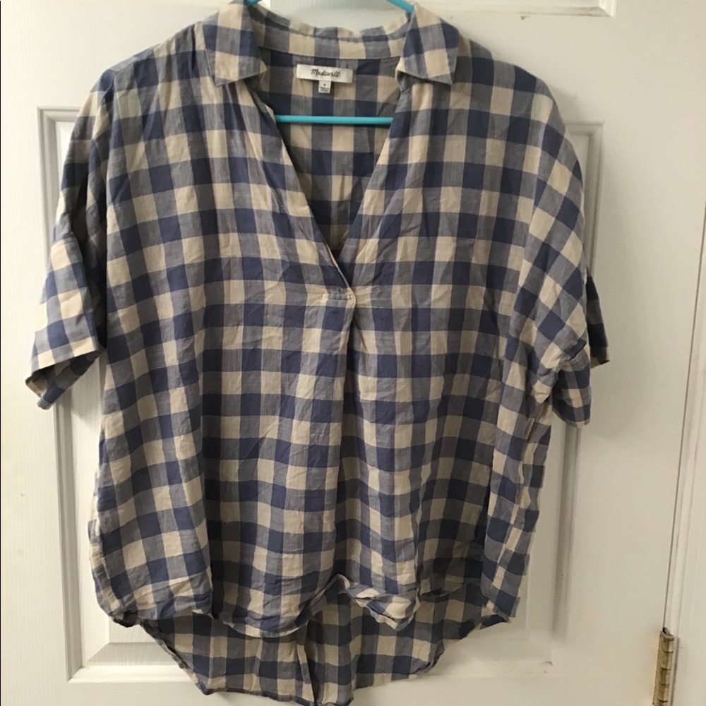 MADEWELL HI LO PLAID TOP BUTTON BACK SZ S GUC